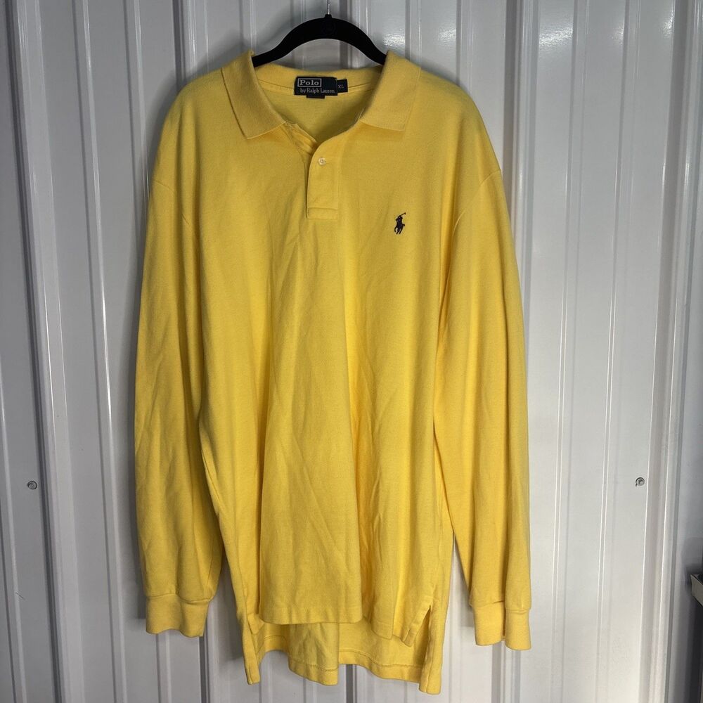 Vintage Polo Ralph Lauren Mens Yellow Long Sleeve Polo Shirt XL